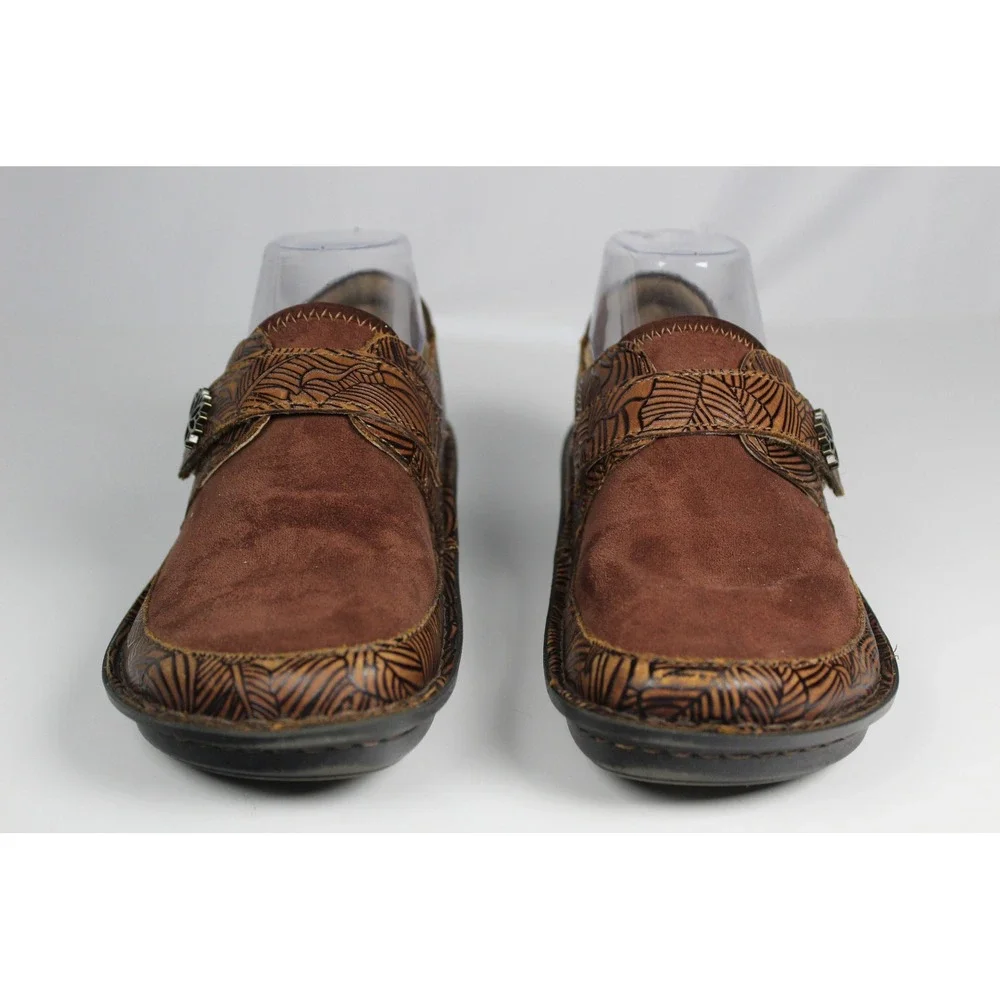 Alegria Paloma Brown Embossed Leather Suede Mary Jane Comfort Shoes Womens 38
